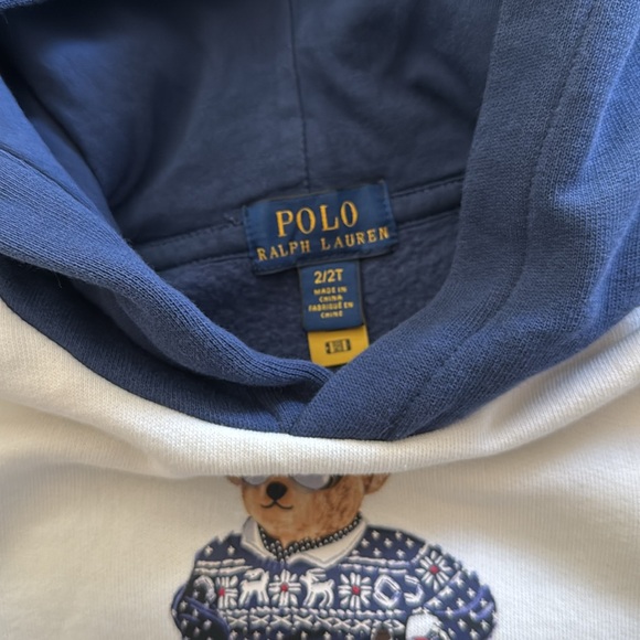 Polo Navy and Cream Big Bear Hooded Sweater Size 2T - Picture 3 of 4